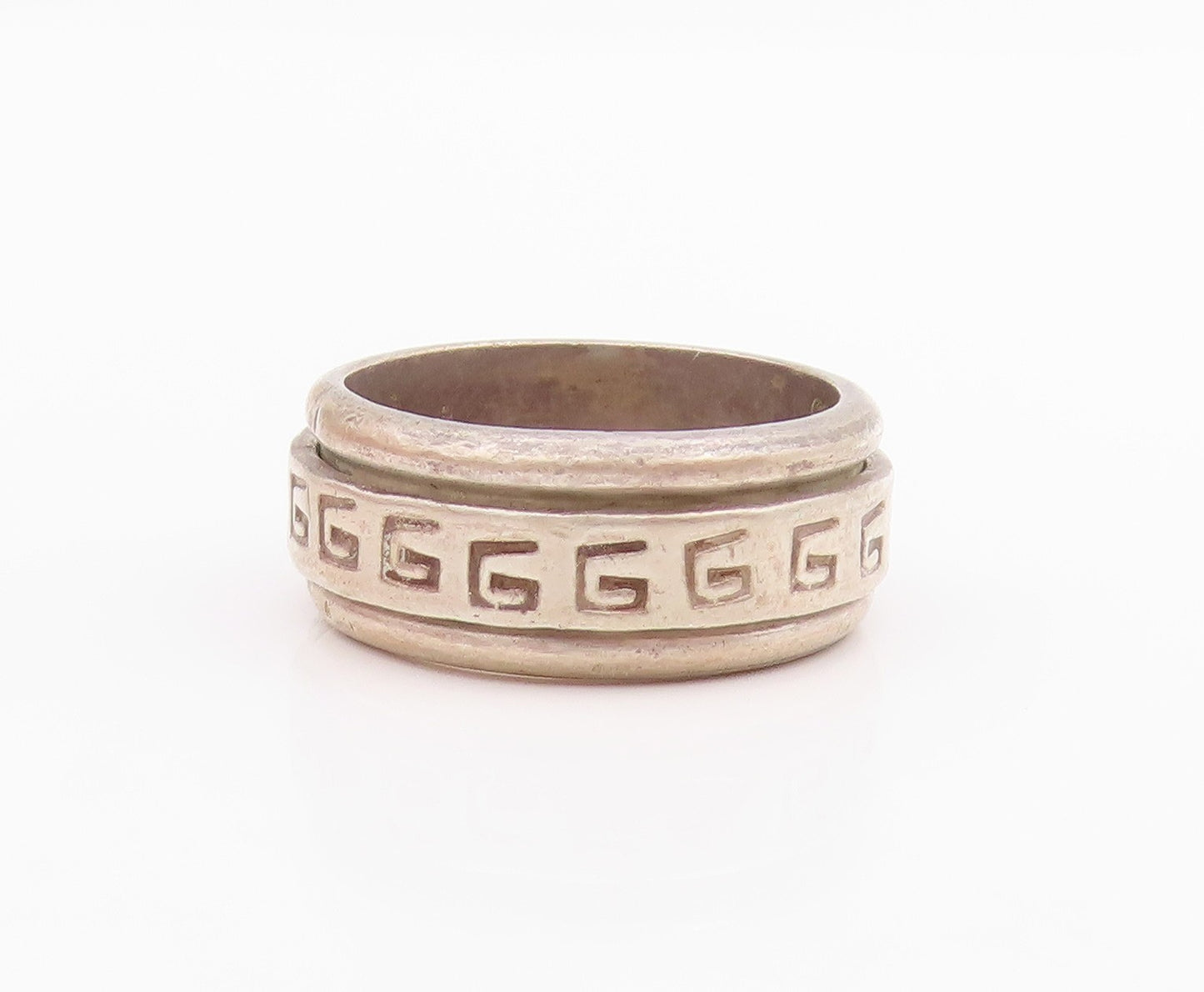 925 Sterling Silver Vintage Ring Etched Greek Key Spinning Band  Sz 8  RG34502