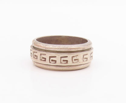 925 Sterling Silver Vintage Ring Etched Greek Key Spinning Band  Sz 8  RG34502