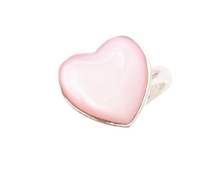925 Sterling Silver Vintage Ring Minimalist Heart Inlay Gemstone  Sz 9  RG28633