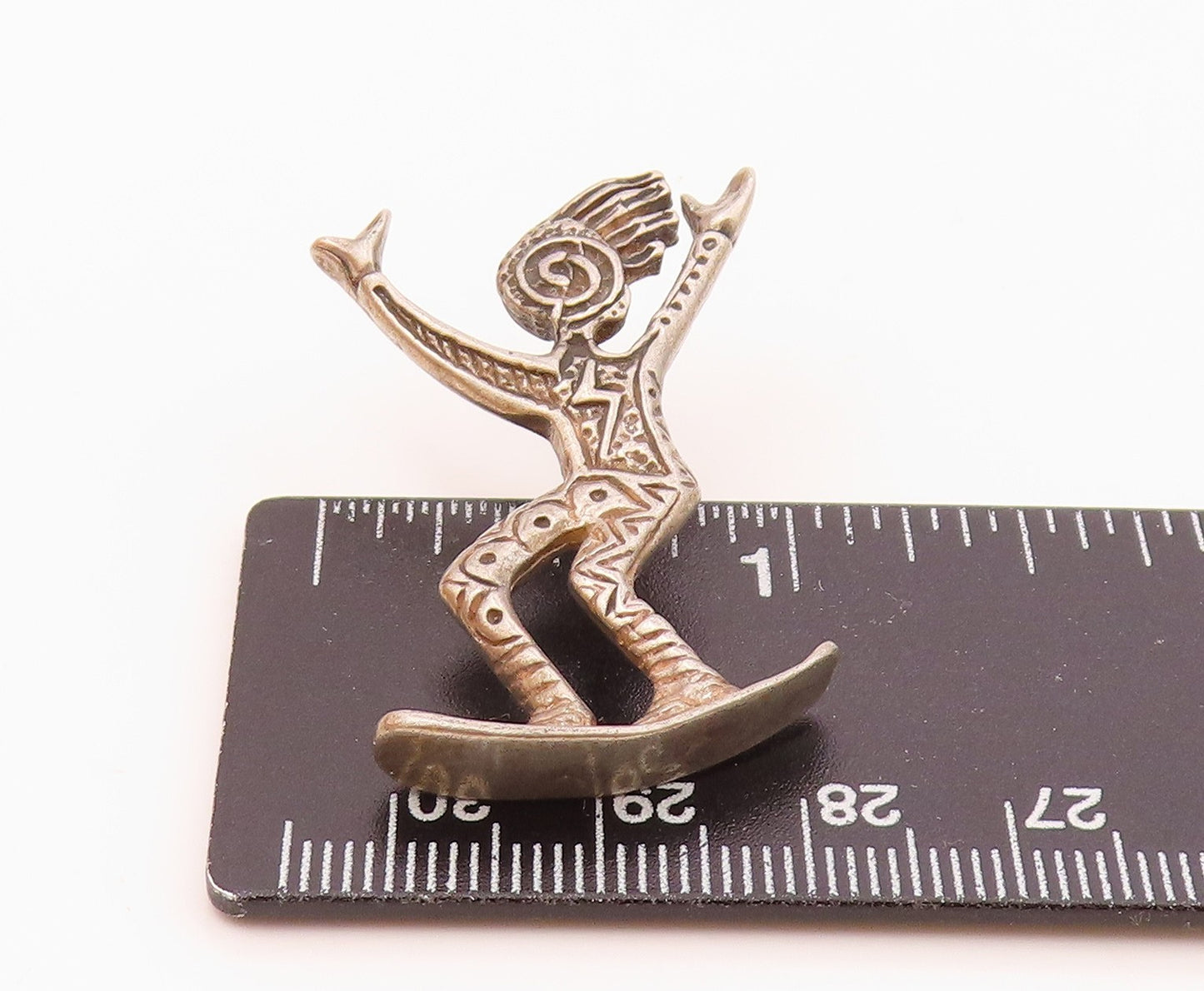 925 Sterling Silver Vintage Engraved Spiral Snowboarding Human Figure Pin TR3344