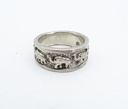 925 Sterling Silver Vintage Raised Elephant Pattern Band Ring Sz 6.5 RG4884