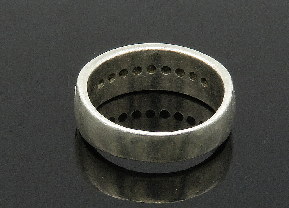 925 Silver  Vintage Genuine Black Diamonds Large Band Ring Sz 12  RG20400