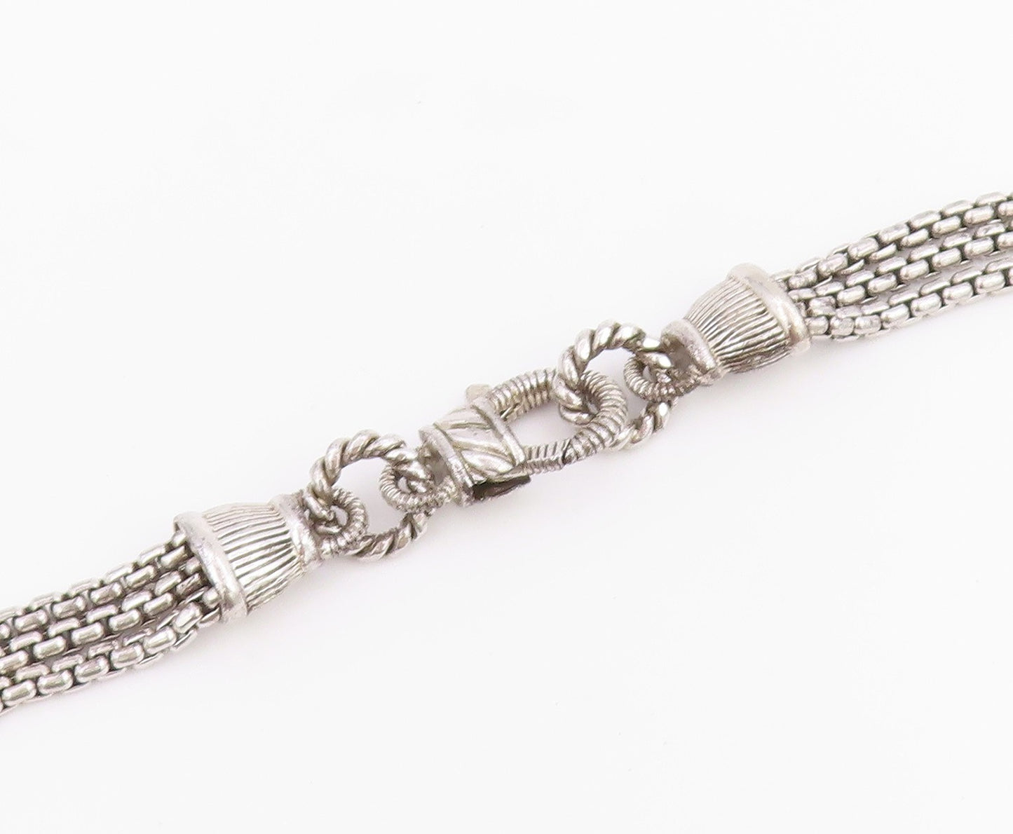 925 Sterling Silver Vintage Necklace JUDITH RIPKA CZ Triple Strand Chain  NE4907