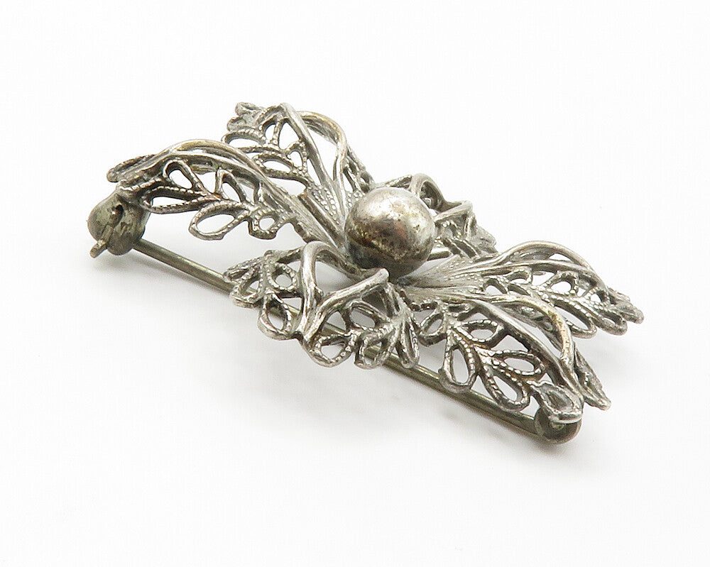 MICHELE 925 Sterling Silver  Vintage Open Flower Motif Brooch Pin  BP5527