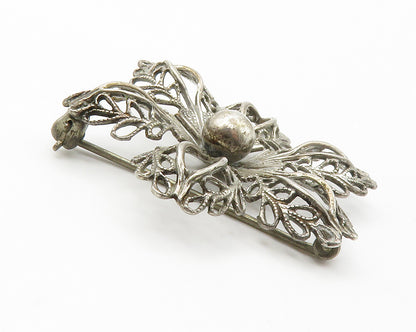 MICHELE 925 Sterling Silver  Vintage Open Flower Motif Brooch Pin  BP5527
