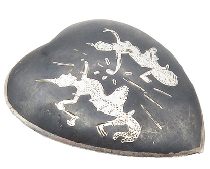 SIAM 925 Sterling Silver  Vintage Enamel Niello Dancer Heart Brooch Pin BP4004