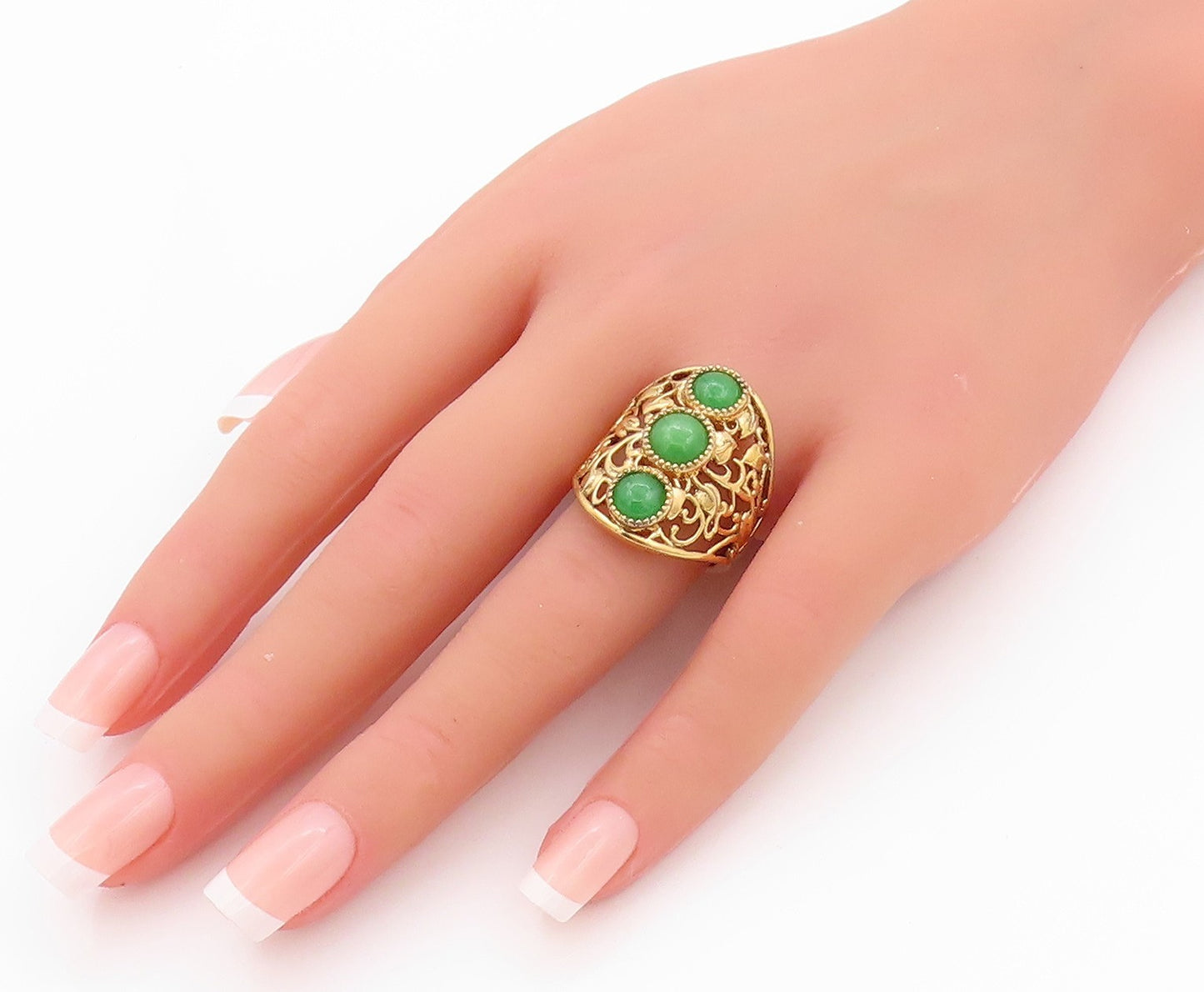 925 Sterling Silver Vintage Ring Gold Plated Floral Cut Gemstones  Sz 7  RG32460