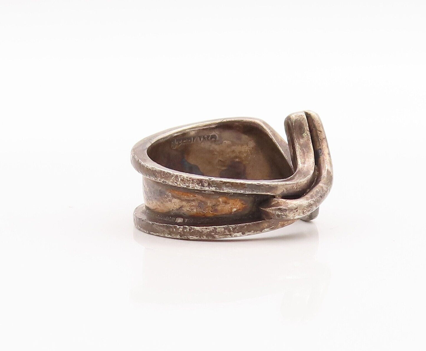 925 Sterling Silver Vintage Ring Designer Solid Carved Bypass  Sz 6.5  RG28644