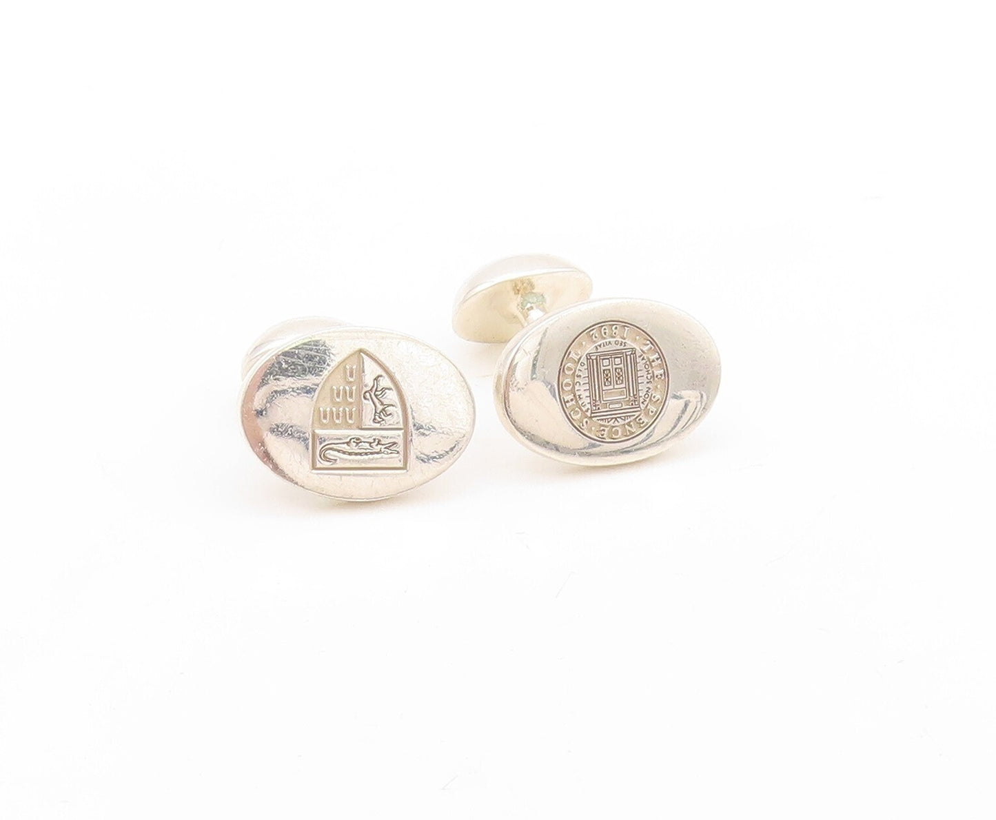 925 Sterling Silver Vintage Cuff Links 1892 Spence School Logo Carved  TR3796