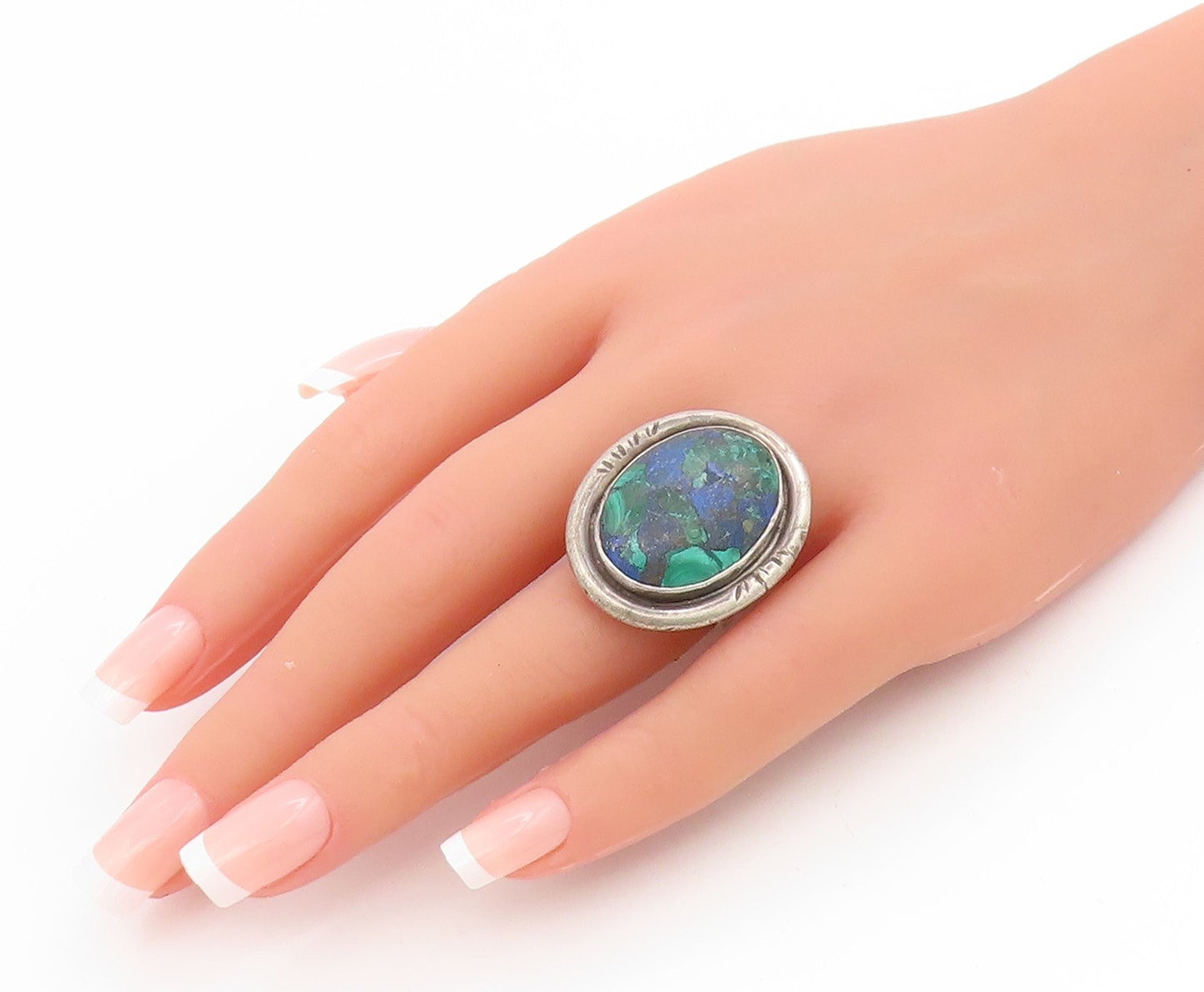 925 Sterling Silver Vintage Ring NAVAJO Zuni Azurite Malachite  Sz 6.5  RG34579