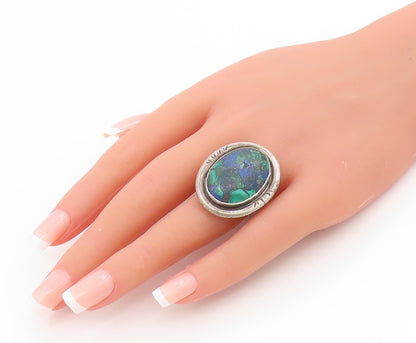 925 Sterling Silver Vintage Ring NAVAJO Zuni Azurite Malachite  Sz 6.5  RG34579