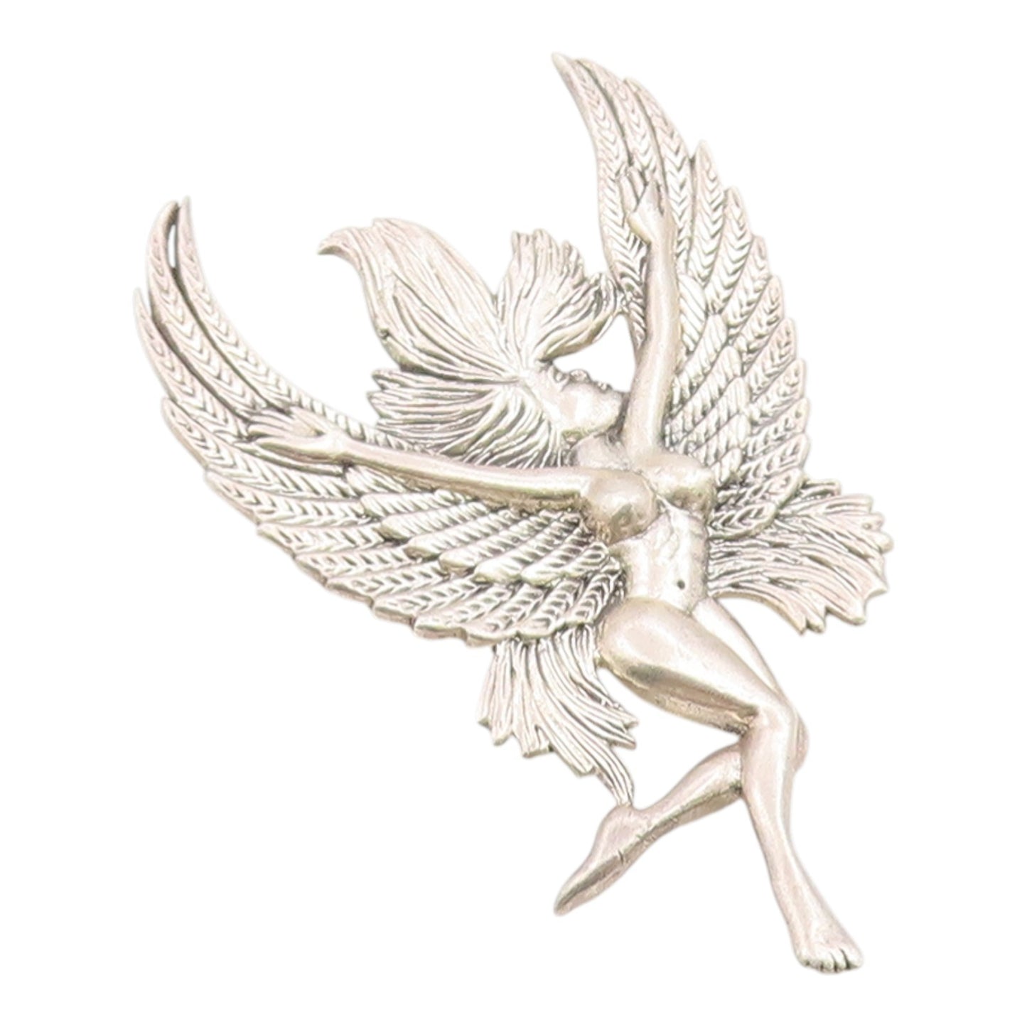 925 Sterling Silver Vintage Pendant Etched Winged Fairy Angel Figurine  PT26295