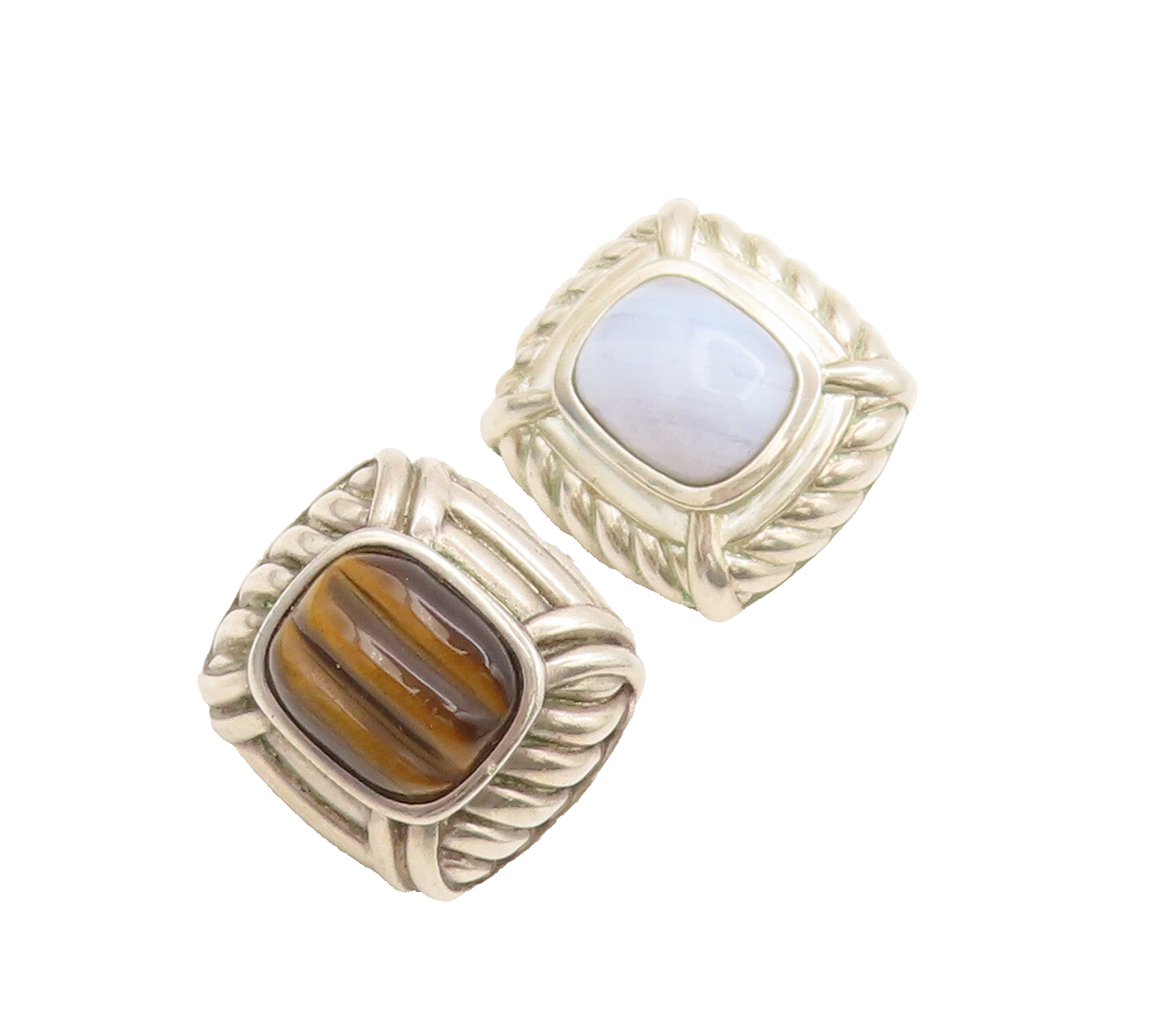 JUDITH RIPKA 925 Silver  Vintage Moonstone Tiger Eve Carved Earrings  EG12699