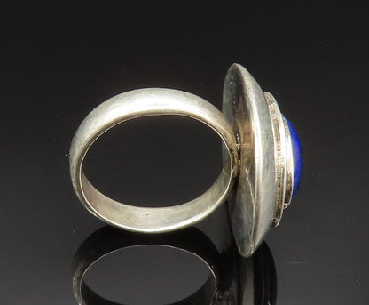 925 Silver  Vintage Cabochon Cut Lapis Lazuli Oval Frame Ring Sz 6.5  RG24571