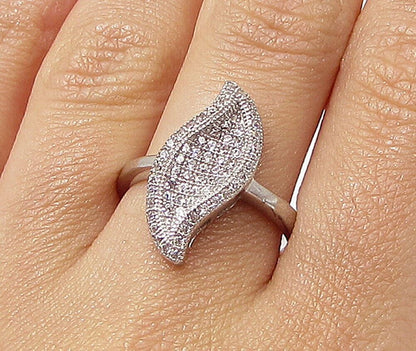 925 Sterling Silver White Cubic Zirconia Leaf Cluster Ring  Sz 8  RG3257
