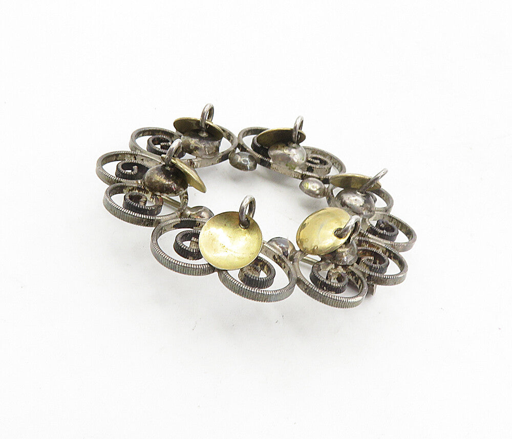 HALGREEN 925 Sterling Silver  Vintage Two Tone Swirl Wreath Brooch Pin  BP3300