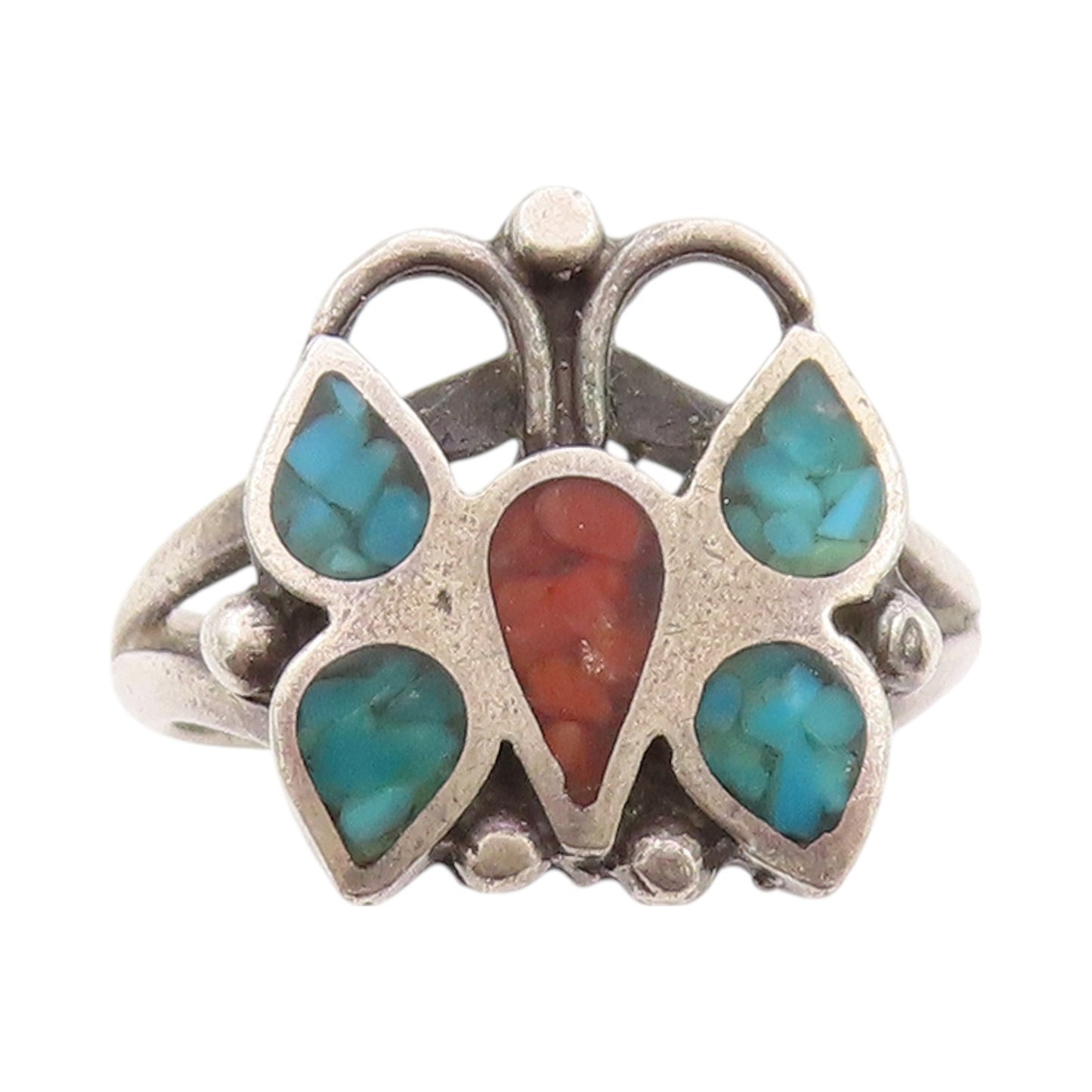 925 Sterling Silver Vintage Ring SOUTHWESTERN Crushed Turquoise Sz 7 RG32387