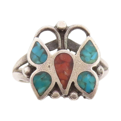 925 Sterling Silver Vintage Ring SOUTHWESTERN Crushed Turquoise Sz 7 RG32387