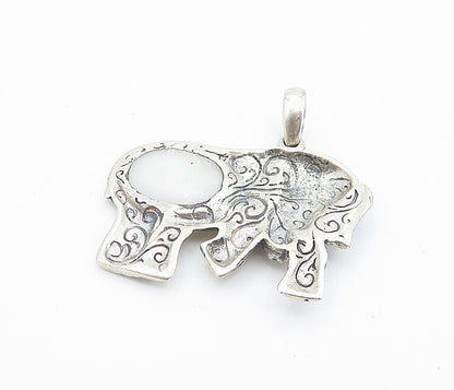 925 Sterling Silver  Vintage Inlaid Mother Of Pearl Elephant Pendant  PT5541
