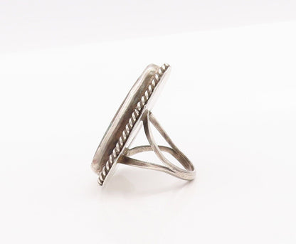 925 Sterling Silver Vintage Ring NAVAJO Rope Carved Turquoise  Sz 11  RG28435