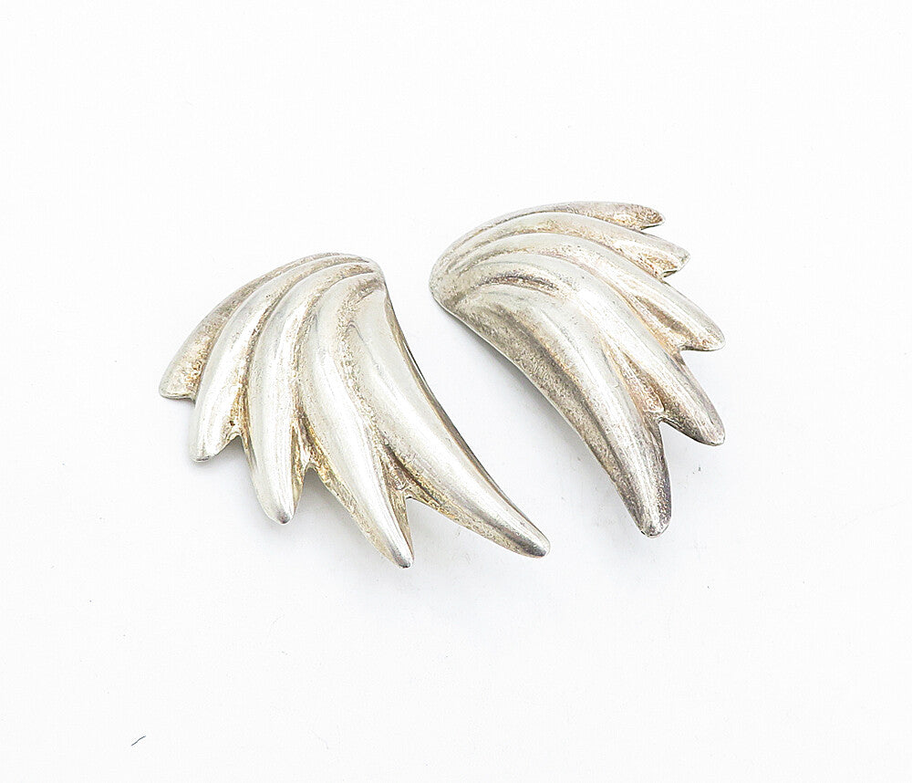 MEXICO 925 Sterling Silver  Vintage Fluted Wing Non Pierce Earrings  EG2697