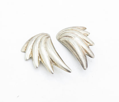 MEXICO 925 Sterling Silver  Vintage Fluted Wing Non Pierce Earrings  EG2697