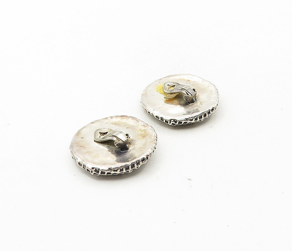 925 Sterling Silver  Vintage Modernist Sculpted Non Pierce Earrings  EG4835