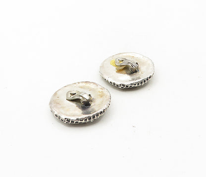 925 Sterling Silver  Vintage Modernist Sculpted Non Pierce Earrings  EG4835