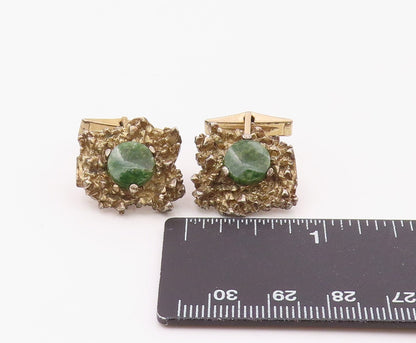 925 Silver  Vintage Gold Plated Brutalist Green Jasper Cuff Links  TR3443