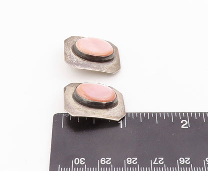 925 Sterling Silver Vintage Earrings Oval Pink Mother Of Pearls Inlay  EG13351