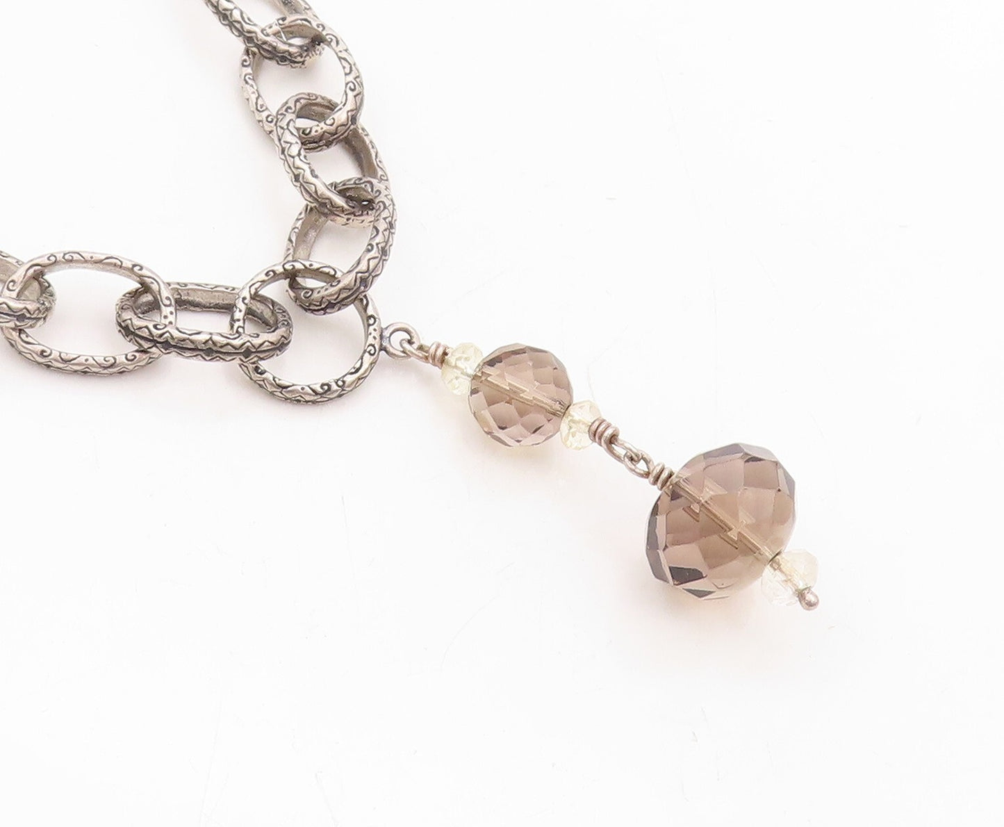 925 Sterling Silver Vintage Necklace SILPADA Etched Rings & Smoky Quartz NE4357