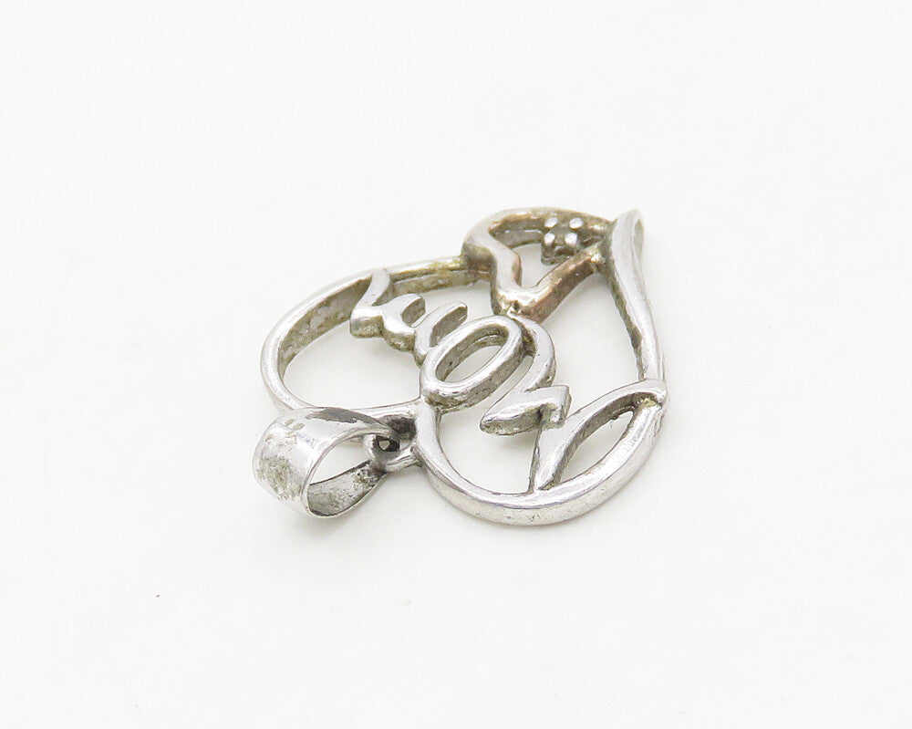 925 Sterling Silver  Vintage Shiny Open Mom Love Heart Drop Pendant  PT14481