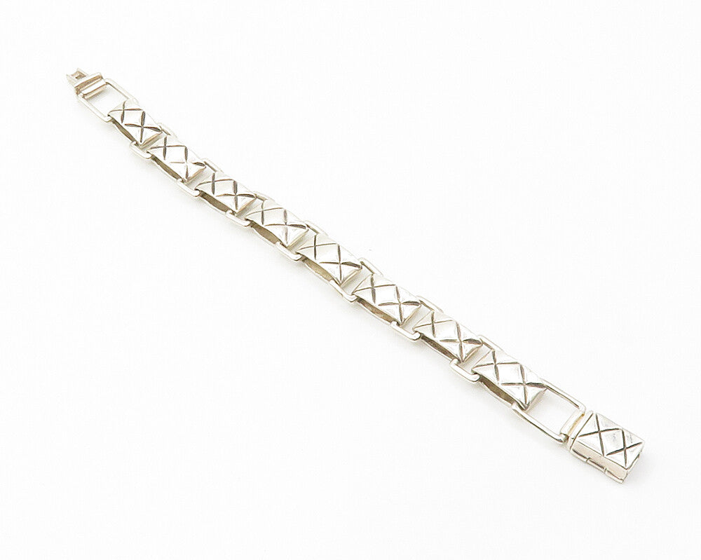 ZINA 925 Silver Vintage Shiny Criss Cross Etched Link Chain Bracelet BT5490