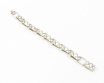 ZINA 925 Silver Vintage Shiny Criss Cross Etched Link Chain Bracelet BT5490