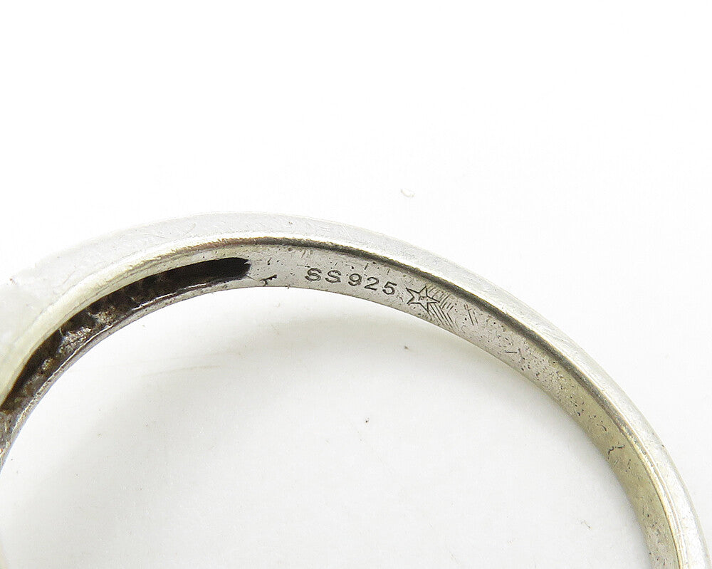 925 Sterling Silver  Vintage Genuine Diamonds Hearts Band Ring Sz 6.5  RG18388