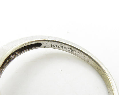 925 Sterling Silver  Vintage Genuine Diamonds Hearts Band Ring Sz 6.5  RG18388