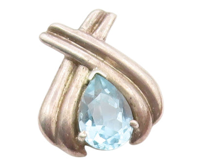 925 Sterling Silver  Vintage Prong Set Tear Drop Blue Topaz Pendant  PT16958