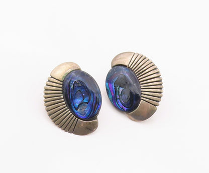 925 Sterling Silver Vintage Earrings ANGELINE MILLER NAVAJO Abalone Fan  EG14373