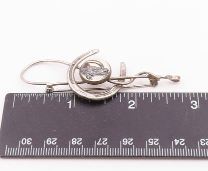 925 Sterling Silver  Vintage Horseshoe & Whip Good Luck Brooch Pin  BP9217
