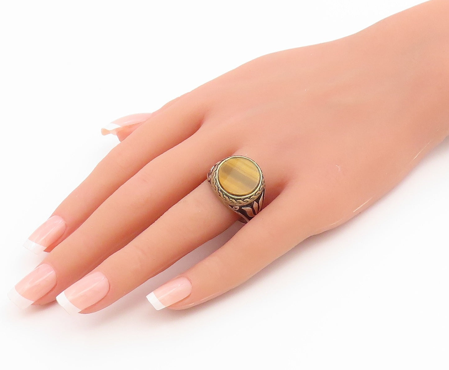 925 Sterling Silver Vintage Ring Tiger's Eye Statement Band  Sz 11  RG36928