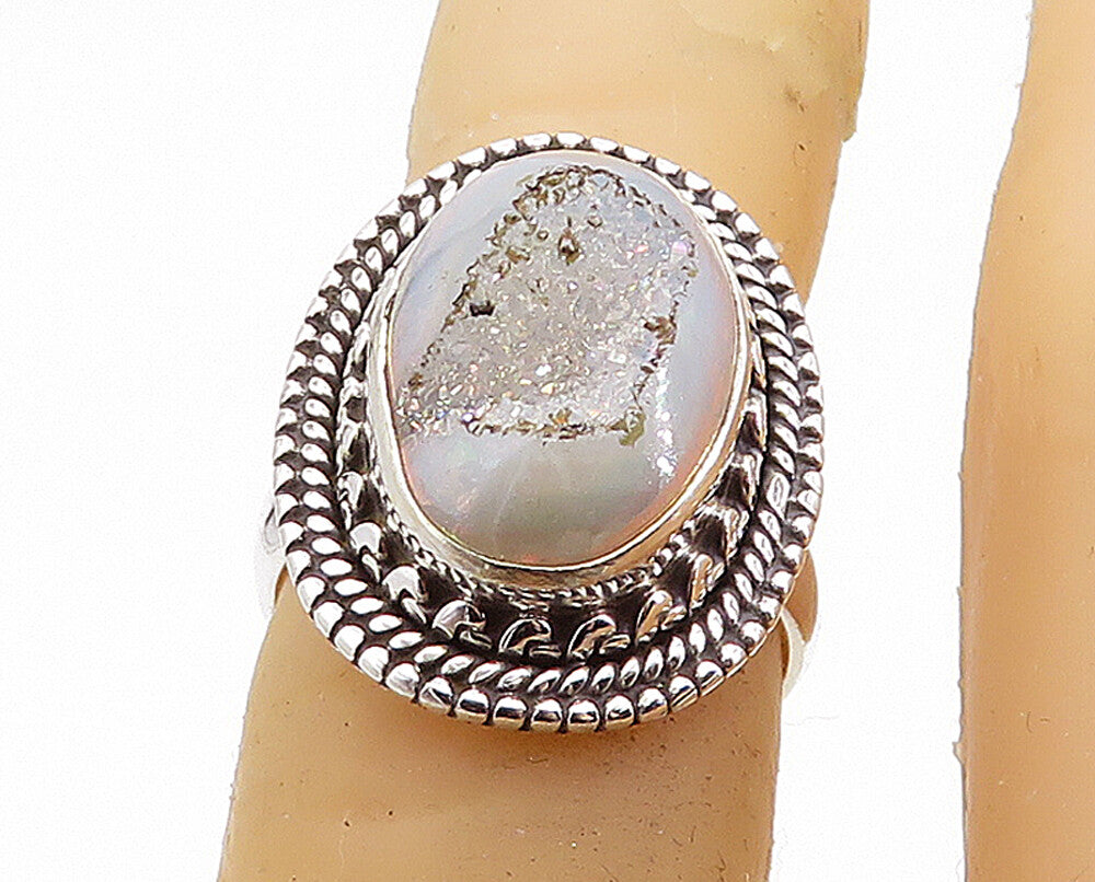 925 Sterling Silver  Druzy Stone Shiny Twist Petite Cocktail Ring Sz 5  RG8080