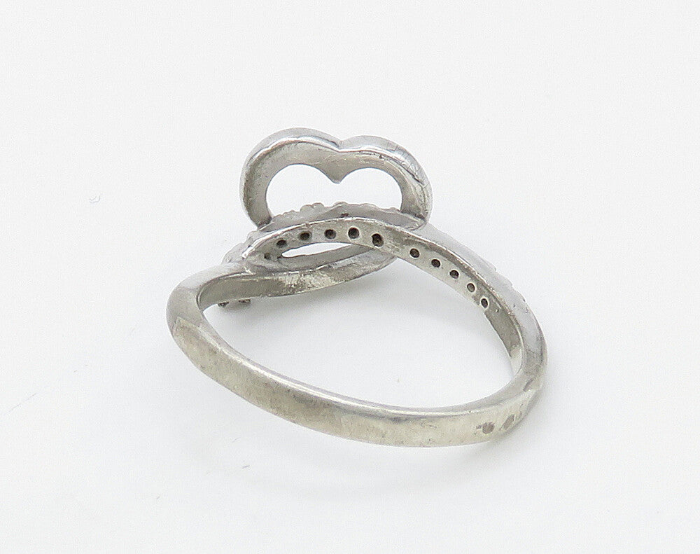 925 Sterling Silver  Vintage Topaz Open Love Heart Band Ring Sz 7.5  RG16208