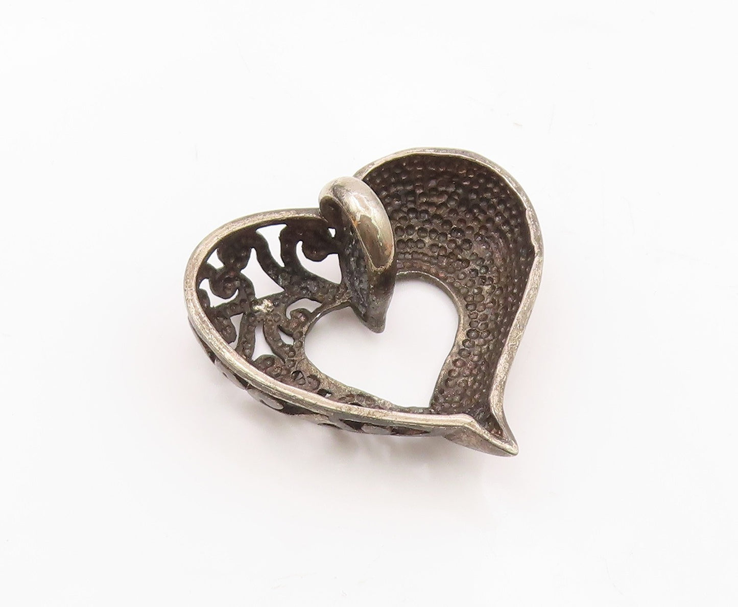 925 Sterling Silver  Vintage Dark Tone Open Swirl Love Heart Pendant  PT18445