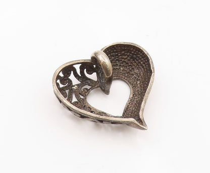 925 Sterling Silver  Vintage Dark Tone Open Swirl Love Heart Pendant  PT18445