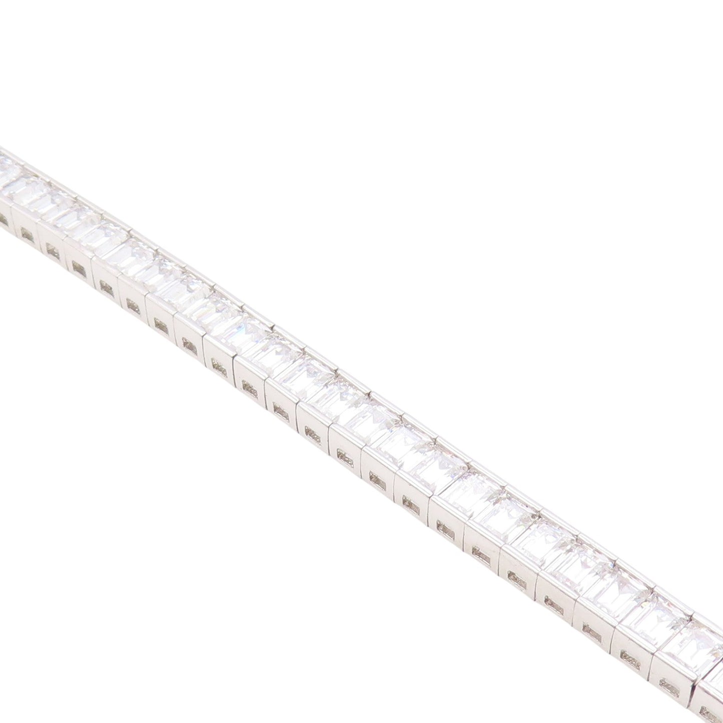 925 Sterling Silver  Vintage Cubic Zirconia Box Link Chain Bracelet  BT8349