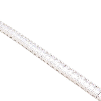 925 Sterling Silver  Vintage Cubic Zirconia Box Link Chain Bracelet  BT8349