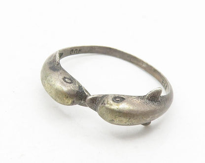 925 Sterling Silver  Vintage Dark Tone Double Dolphin Band Ring Sz 8  RG10908