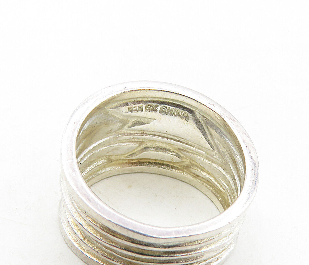 925 Sterling Silver  Vintage Shiny Textured Tapered Band Ring Sz 7  RG8963