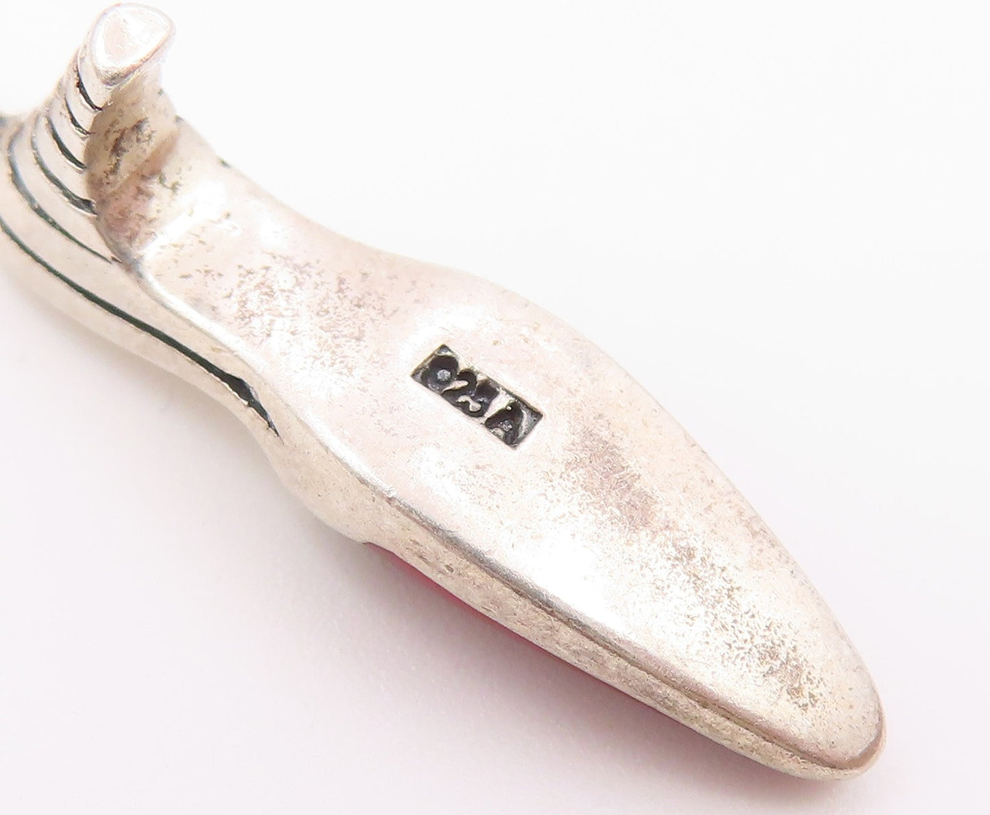 925 Sterling Silver   Vintage Red Enamel High Heel Charm Pendant  PT20599