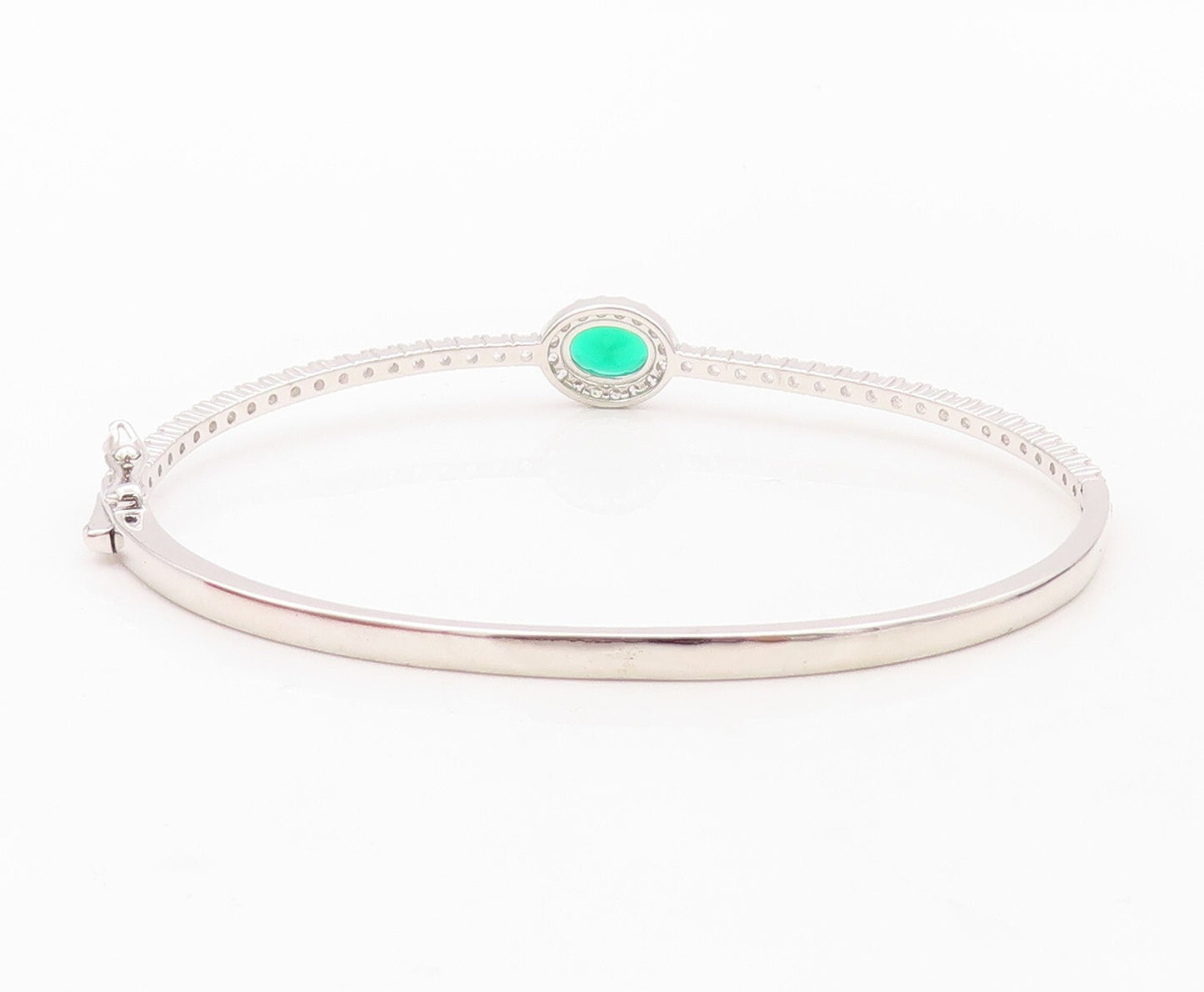 925 Sterling Silver Vintage Bracelet Oval Green Halo White CZ Bangle  BT10709